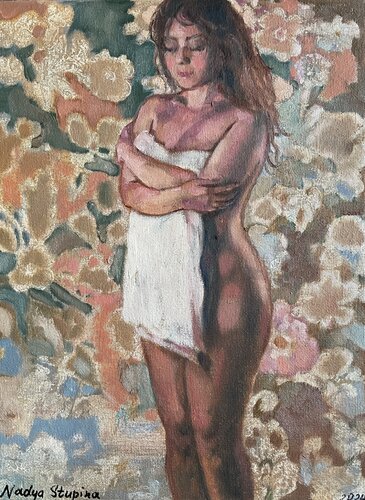 Girl with a towel par Nadezda Stupina, Peinture en vente sur Singulart