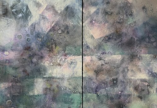 Diptych .Morning in the mountains van Nadezda Stupina, Schilderij te koop op Singulart