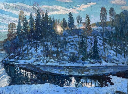 Winter sunset van Nadezda Stupina, Schilderij te koop op Singulart