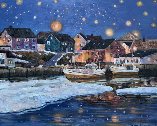 Start night in Berlevåg par Nadezda Stupina, Peinture en vente sur Singulart