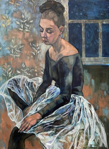 Ballerina in black leotard van Nadezda Stupina, Schilderij te koop op Singulart