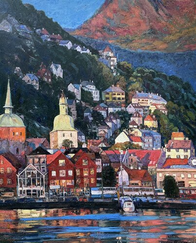 Living colors of Bergen par Nadezda Stupina, Peinture en vente sur Singulart