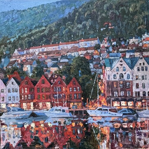 Summer evening in Bergen di Nadezda Stupina, Pittura in vendita su Singulart