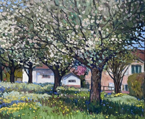 Blooming Apple trees in  Gams von Nadezda Stupina, Malerei kaufen auf Singulart