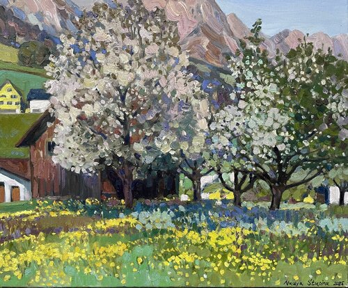 Spring at the foot of the Alps by Nadezda Stupina, 회화 for Sale on Singulart