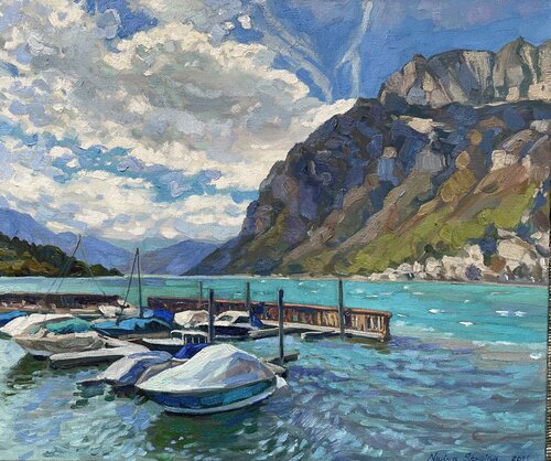 Turquoise of the   Walensee lake von Nadezda Stupina, Malerei kaufen auf Singulart