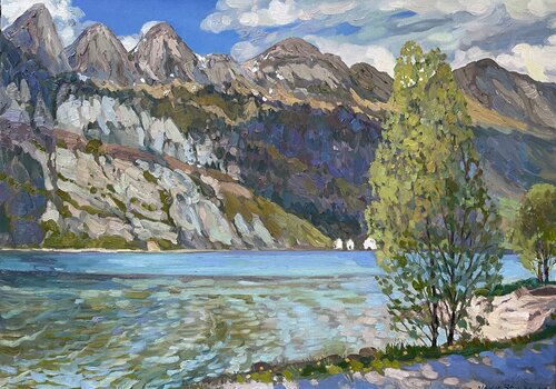 Spring day at the   Walensee lake by Nadezda Stupina, 회화 for Sale on Singulart