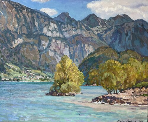 Spring idyll on the Walensee lake di Nadezda Stupina, Pittura in vendita su Singulart