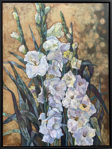 Golden series.Gladioli de Nadezda Stupina, Pintura a la venta en Singulart