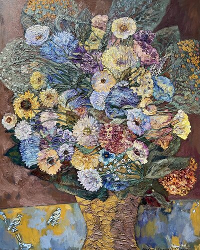 Bouquet in a Yellow  vise van Nadezda Stupina, Schilderij te koop op Singulart