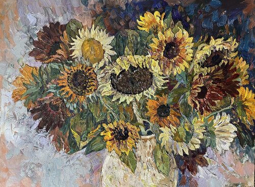Bouquet of sunflowers par Nadezda Stupina, Peinture en vente sur Singulart