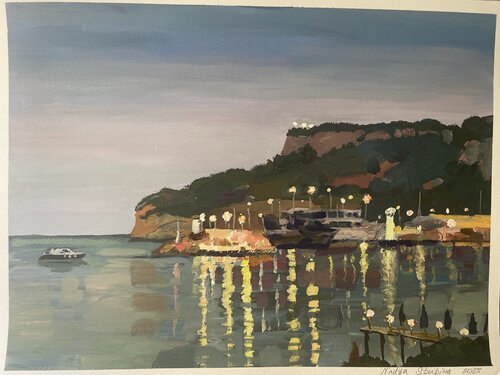 Lights on the pier par Nadezda Stupina, Peinture en vente sur Singulart