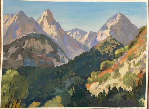 Evening sun in the mountains par Nadezda Stupina, Peinture en vente sur Singulart