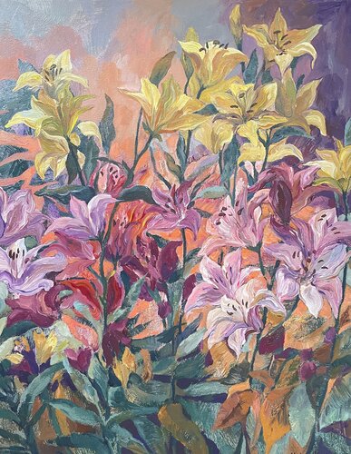 Lilies in Gauguin’s garden van Nadezda Stupina, Schilderij te koop op Singulart