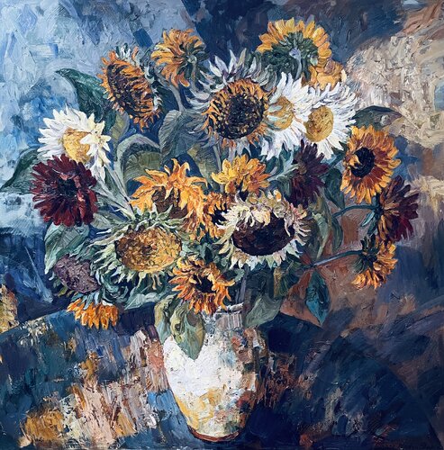 A large bouquet of sunflowers von Nadezda Stupina, Malerei kaufen auf Singulart