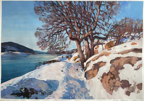 Winter at the fjord von Nadezda Stupina, Malerei kaufen auf Singulart