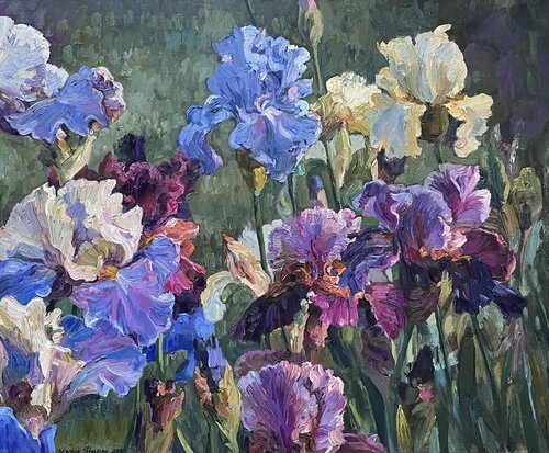 In the iris garden by Nadezda Stupina, Painting for Sale on Singulart