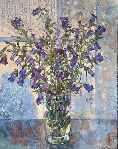Bouquet of bellflowers by Nadezda Stupina, Painting for Sale on Singulart