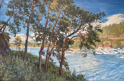 Pines on the island by Nadezda Stupina, Painting for Sale on Singulart