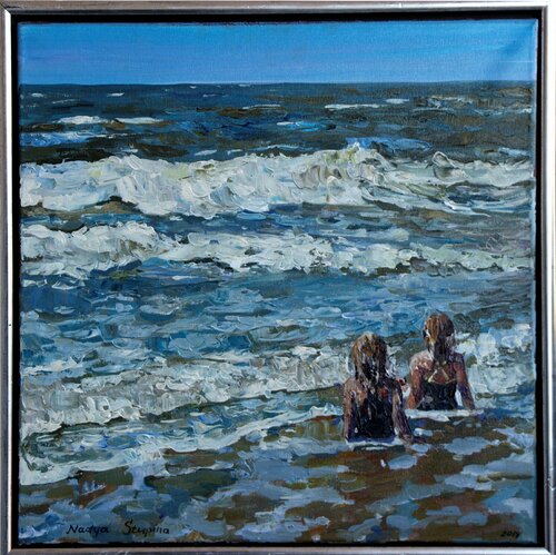 Triptych " Blåvand" Girls and sea . de Nadezda Stupina, Pintura a la venta en Singulart