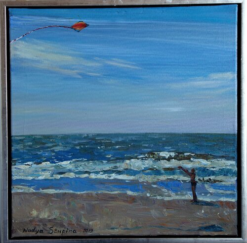 Triptych " Blåvand" Boy with a kite. . von Nadezda Stupina, Malerei kaufen auf Singulart