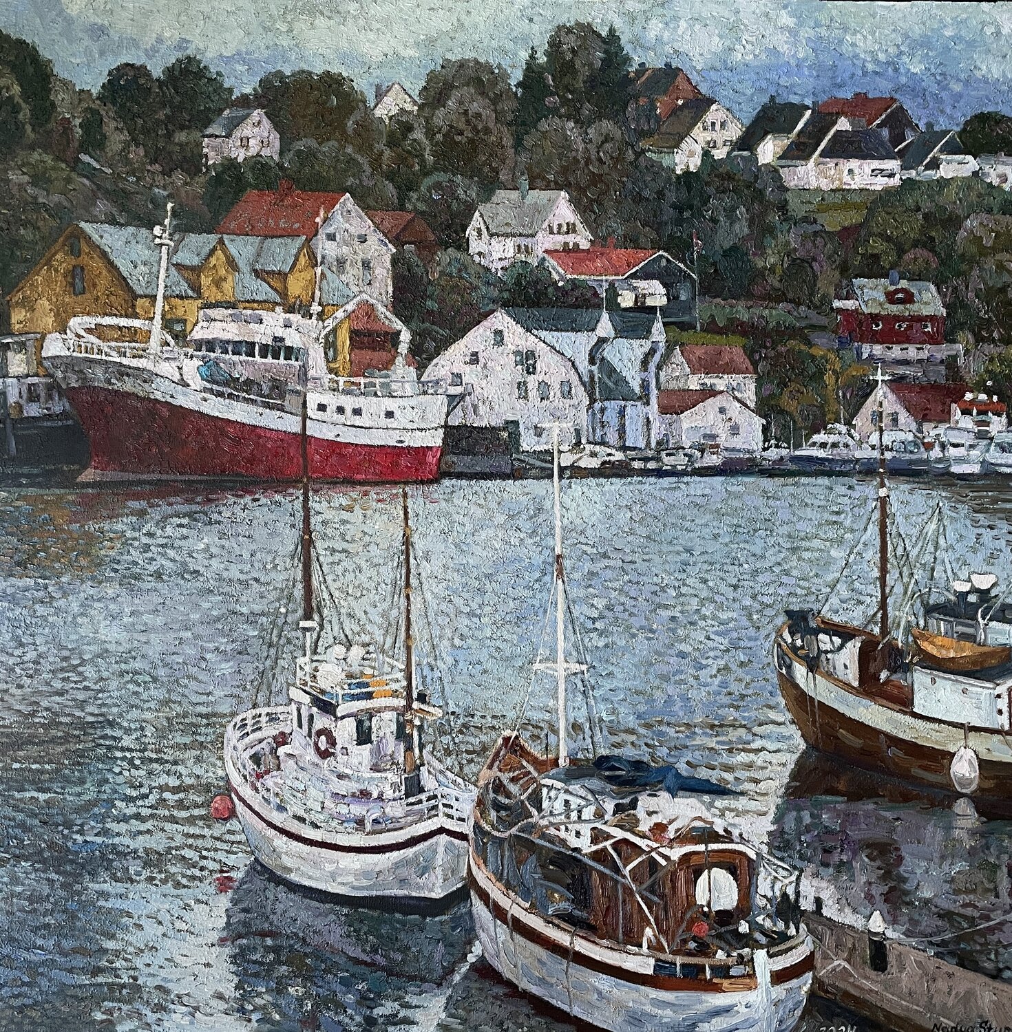 In the harbour of Kristiansund Nadezda Stupina Originalgemälde zu verkaufen