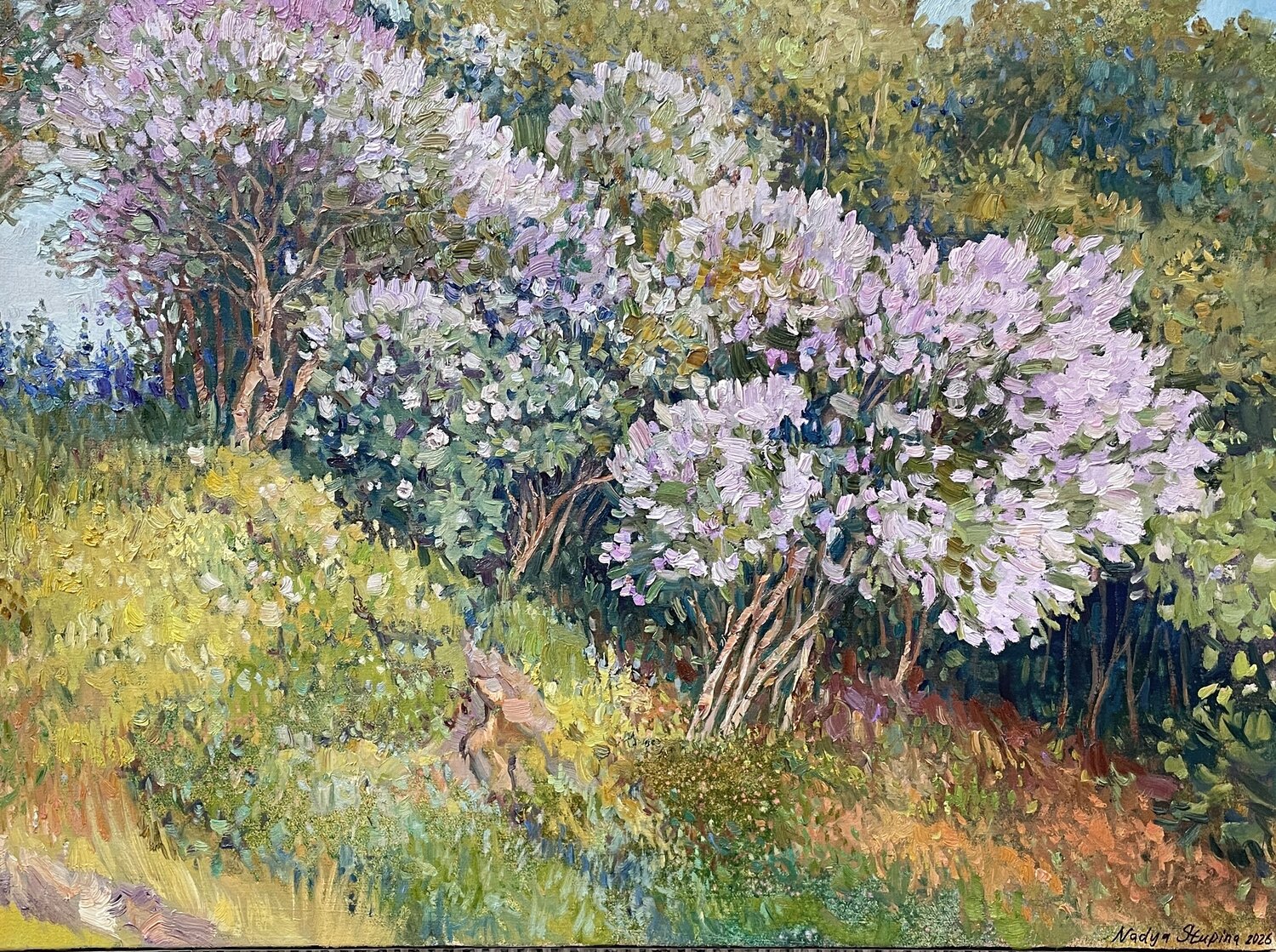 Lilac on the hill Nadezda Stupina Dipinto originale in vendita