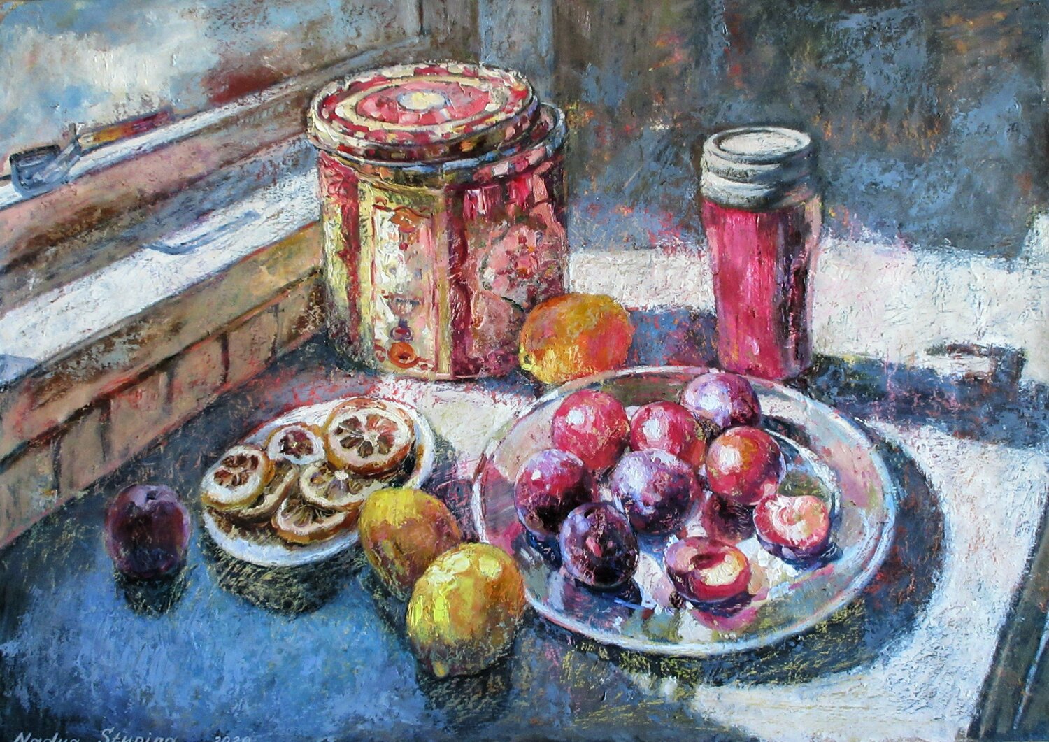 The sun in my house.Still life with  a tin box. Nadezda Stupina Œuvre sur papier à vendre