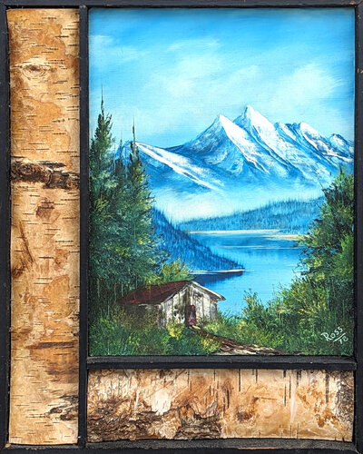 Naturalistic Blue & Green Alaskan Mountain Landscape Oil Painting with Trees van Bob Ross, Schilderij te koop op Singulart