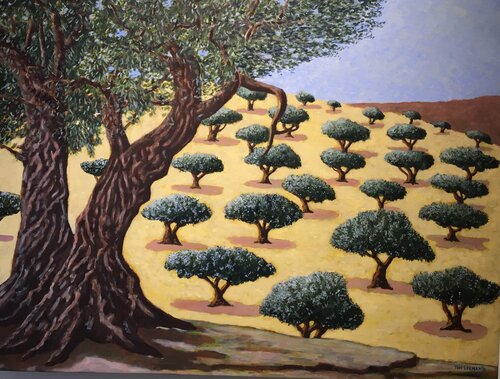 Olive trees  in Kythera Greece van Ton Leenarts, Schilderij te koop op Singulart