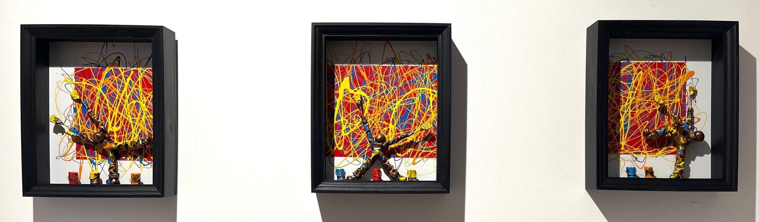 Style Pollock Triptyque Bernard Saint Maxent Dipinto originale in vendita