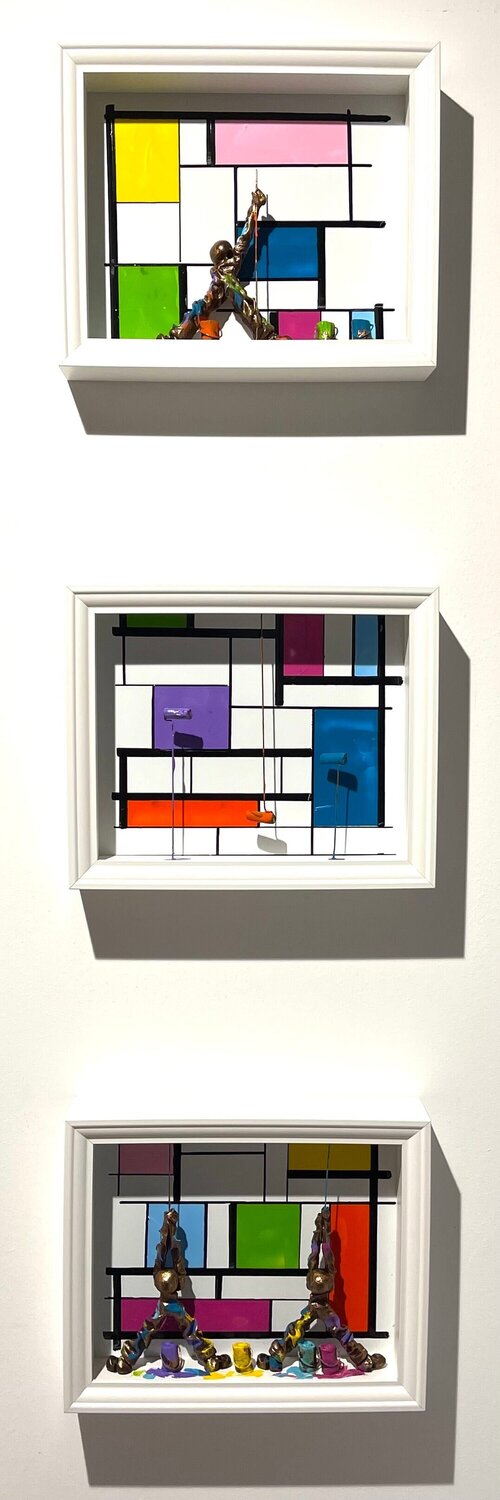 Style Mondrian Triptyque Bernard Saint Maxent Origineel schilderij te koop