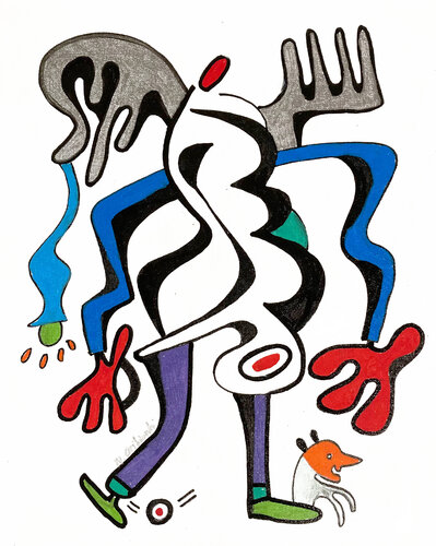 The Hairdresser and his Dog van Nathalie Gribinski, Schilderij te koop op Singulart