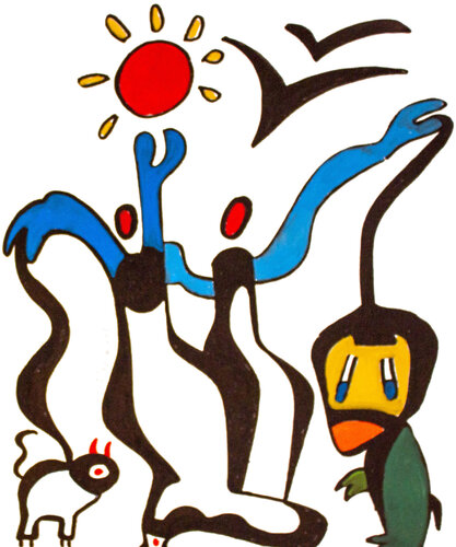 Cat and Duck Walking von Nathalie Gribinski, Malerei kaufen auf Singulart