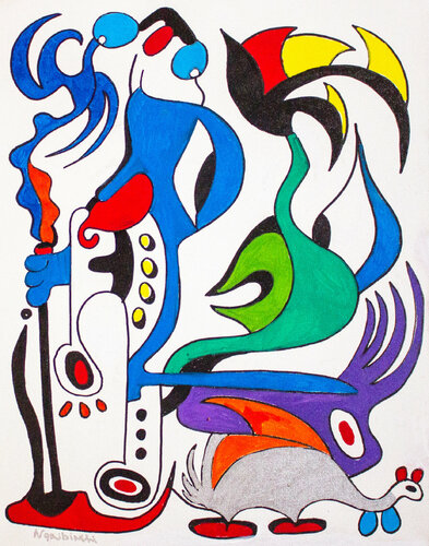 The Alien and his Dinosaur van Nathalie Gribinski, Schilderij te koop op Singulart