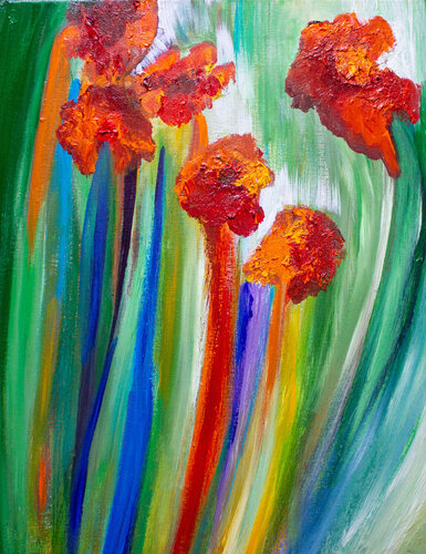 Red Flowers in the Wind van Nathalie Gribinski, Schilderij te koop op Singulart