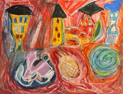 A little Village par Nathalie Gribinski, Œuvre sur papier en vente sur Singulart