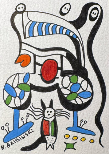 The Cat and the Clown par Nathalie Gribinski, Œuvre sur papier en vente sur Singulart