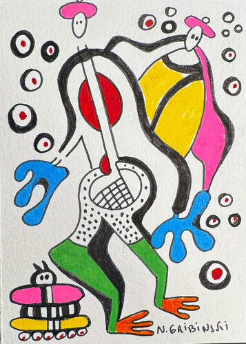 Pink Hat Serenade by Nathalie Gribinski, Work on Paper for Sale on Singulart