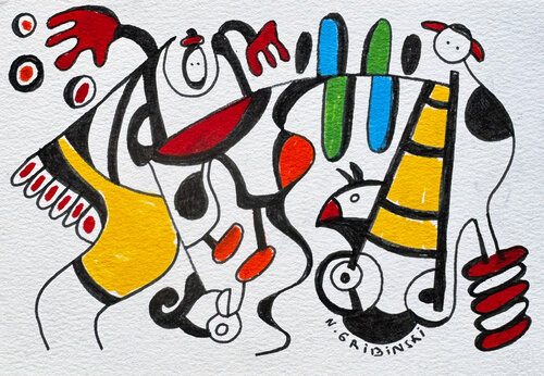 The Bird and the Juggler par Nathalie Gribinski, Œuvre sur papier en vente sur Singulart