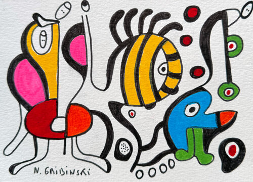 Bee and Bird Conversation by Nathalie Gribinski, Work on Paper for Sale on Singulart