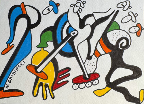 Balancing Friends par Nathalie Gribinski, Œuvre sur papier en vente sur Singulart