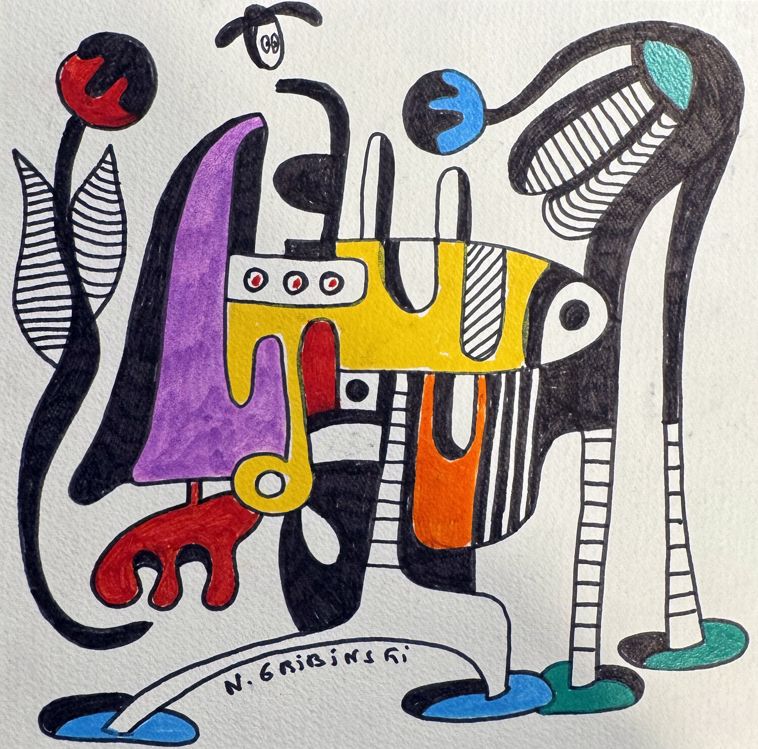 The Clown who Spoke in Geometry Nathalie Gribinski Werk auf Papier zu verkaufen