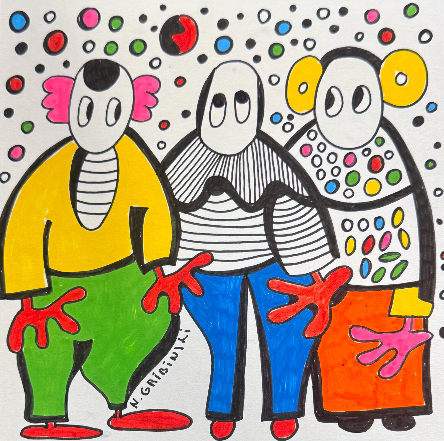 Trio of Gentle Mischief Nathalie Gribinski Werk auf Papier zu verkaufen