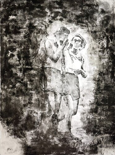 L’existant-Deux figures sortant van Jan Saudek, Afdruk te koop op Singulart