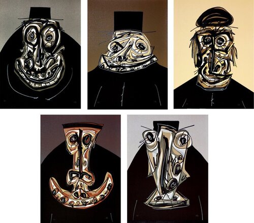 Une chair d'ombre, Melanchton I, II, III, Philippe II, Don (Complete suite) van Antonio Saura, Afdruk te koop op Singulart