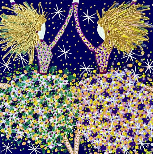 Daisy and Dolly loves purple ( no 2) de Inge Thogersen, Pintura a la venta en Singulart