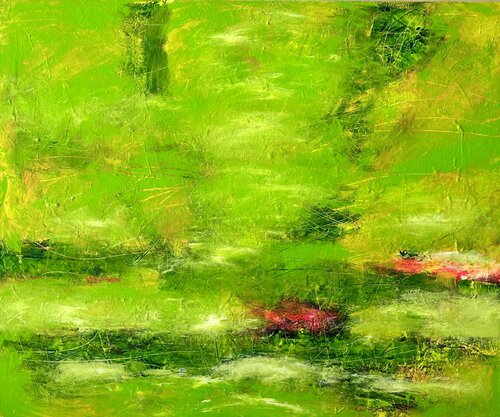 Yellow day in green di Inge Thogersen, Pittura in vendita su Singulart