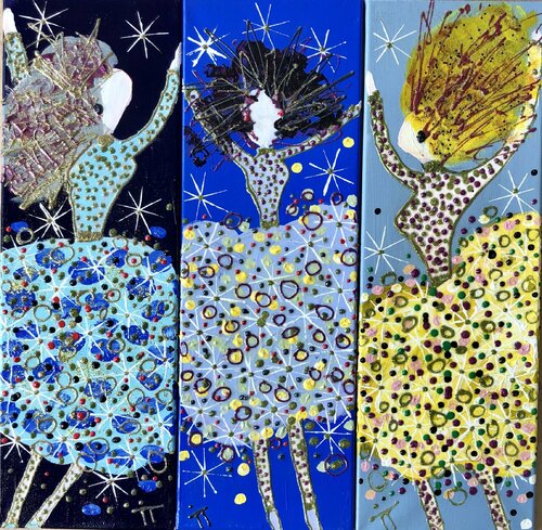 3 sisters in the blue di Inge Thogersen, Pittura in vendita su Singulart