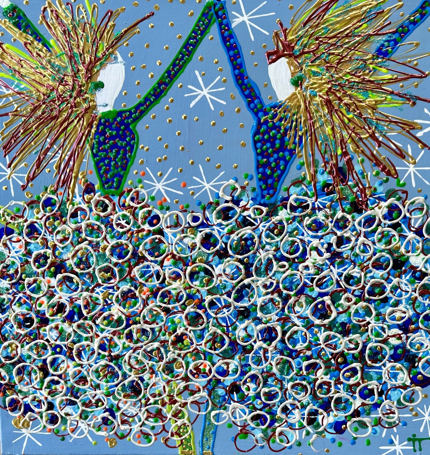 Daisy and Dolly in the blue with party dresses Inge Thogersen
